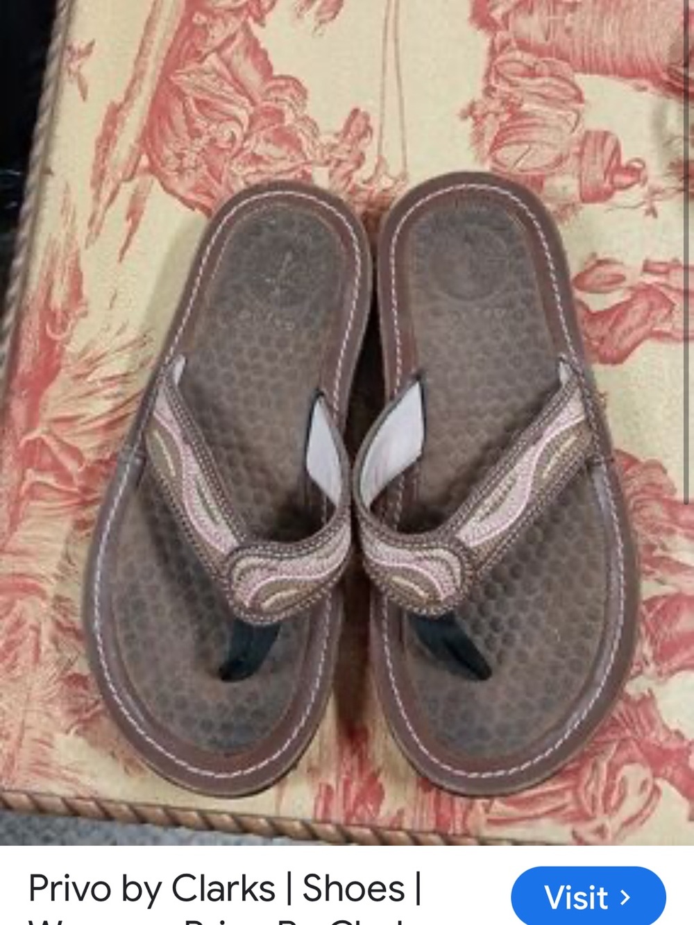 Clarks Women's Brown and Pink Embroidered Thong Sandals